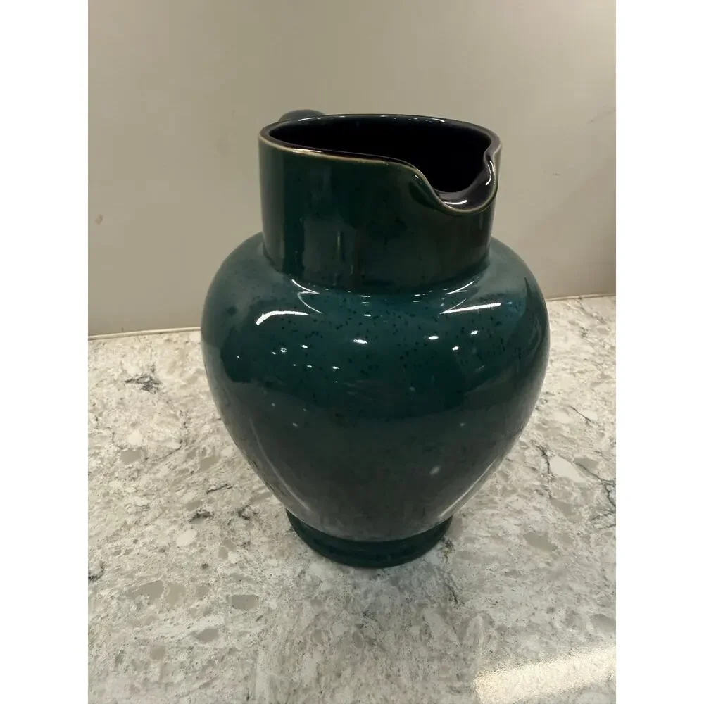 DENBY Harlequin Stoneware Pitcher Green Exterior & Blue Interior Speckled